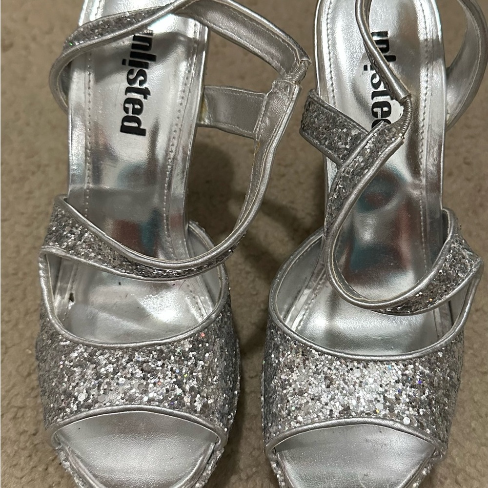 Unlisted Women's Silver Glitter Heels